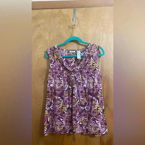 Liz and Co scoop neck tank top triangular and floral pattern - Picture 3 of 12